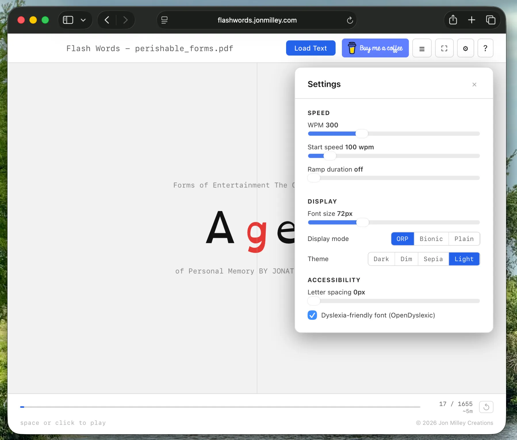 The responsive settings drawer on desktop